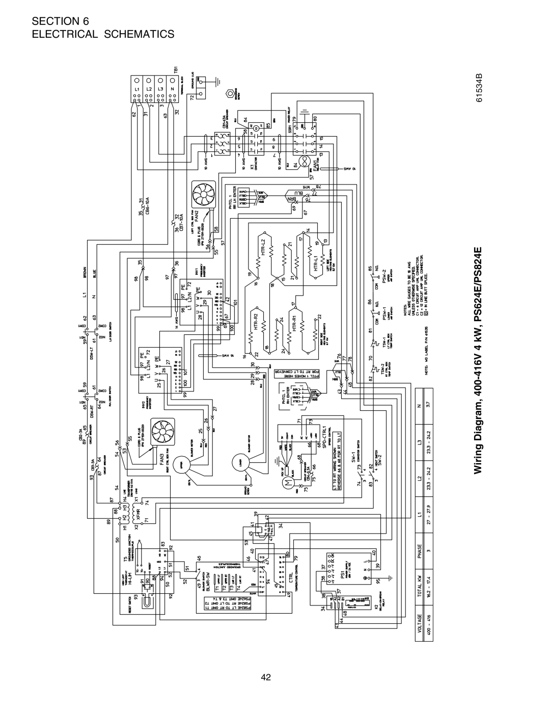 Middleby Marshall installation manual Wiring Diagram, 400-416V 4 kW, PS624E/PS824E 