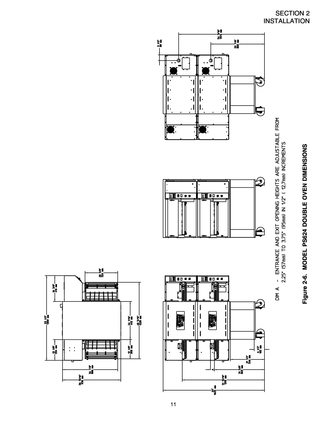 Middleby Marshall PS624E installation manual Installation, 6. MODEL PS624 DOUBLE OVEN DIMENSIONS 