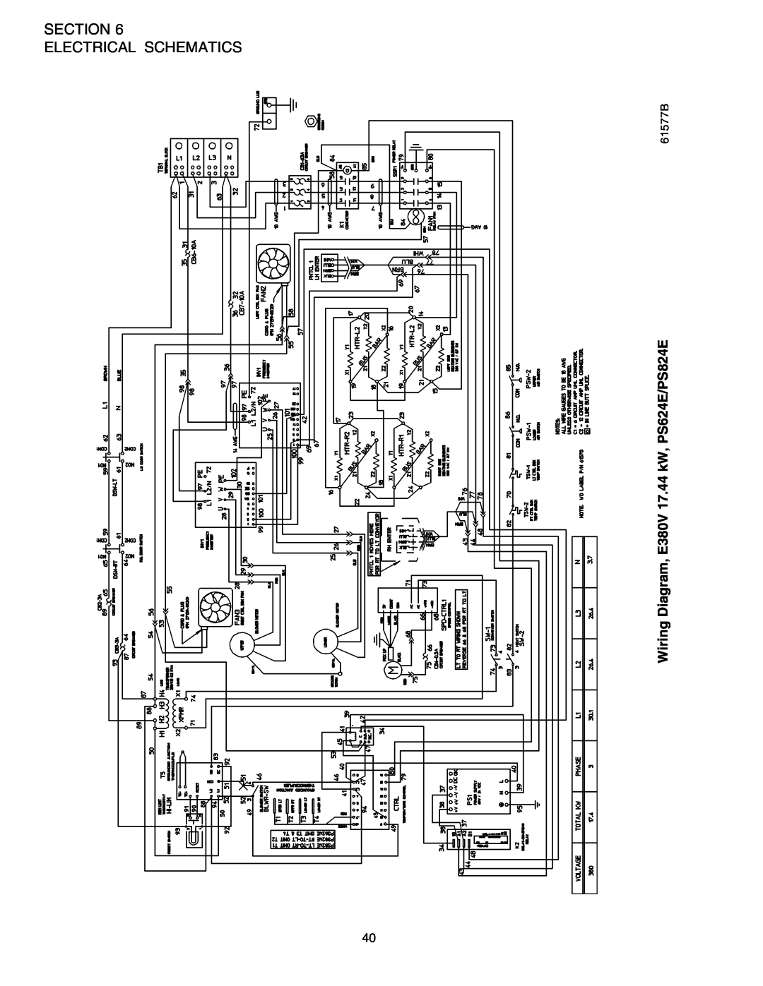 Middleby Marshall Section Electrical Schematics, Wiring Diagram, E380V 17.44 kW, PS624E/PS824E, 61577B 