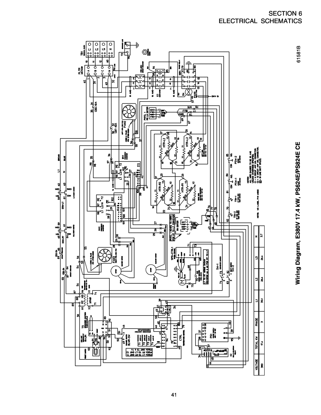 Middleby Marshall Section Electrical Schematics, Wiring Diagram, E380V 17.4 kW, PS624E/PS824E CE, 61581B 