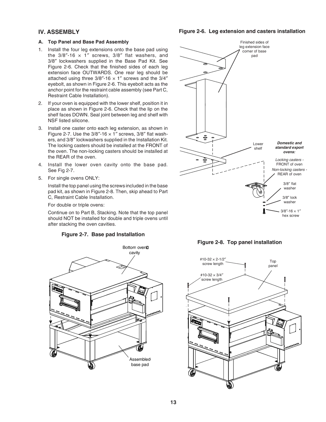 Middleby Marshall PS640 installation manual IV. Assembly, Top Panel and Base Pad Assembly 