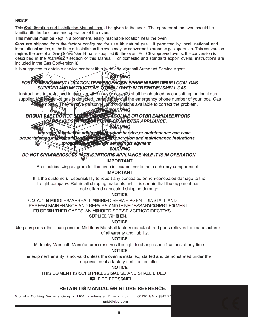 Middleby Marshall PS640 installation manual Retain this Manual for Future Reference 