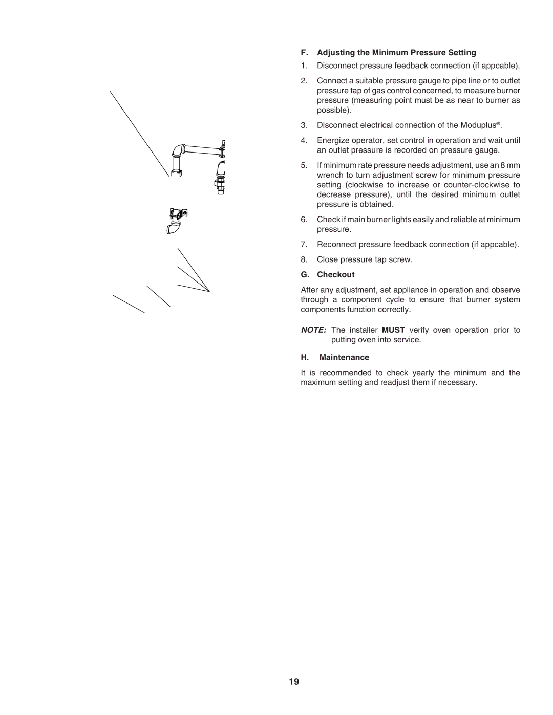 Middleby Marshall PS640 installation manual Adjusting the Minimum Pressure Setting, Checkout, Maintenance 