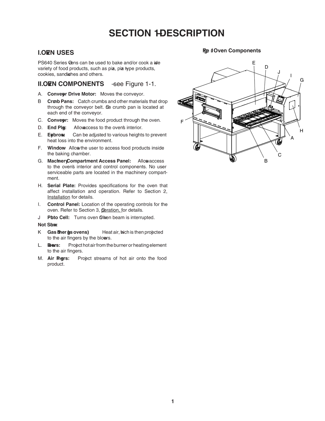 Middleby Marshall PS640 installation manual Description, Oven Uses 