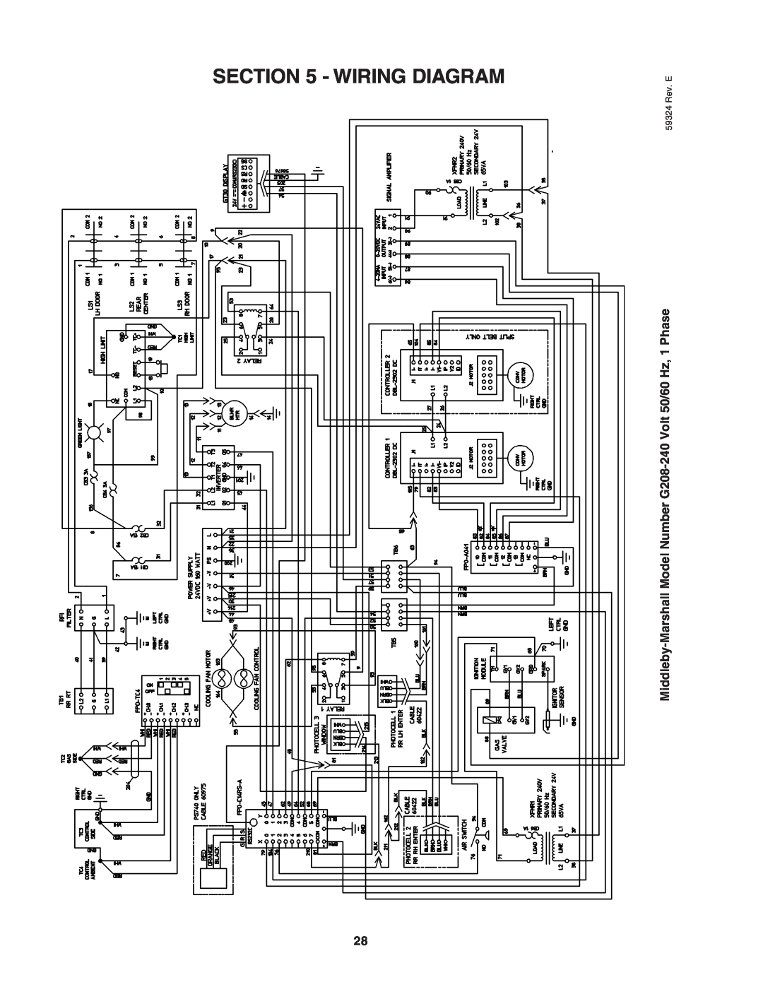 Middleby Marshall PS640 installation manual Wiring Diagram, Middleby-Marshall Model Number G208-240 Volt 50/60 Hz, 1 Phase 