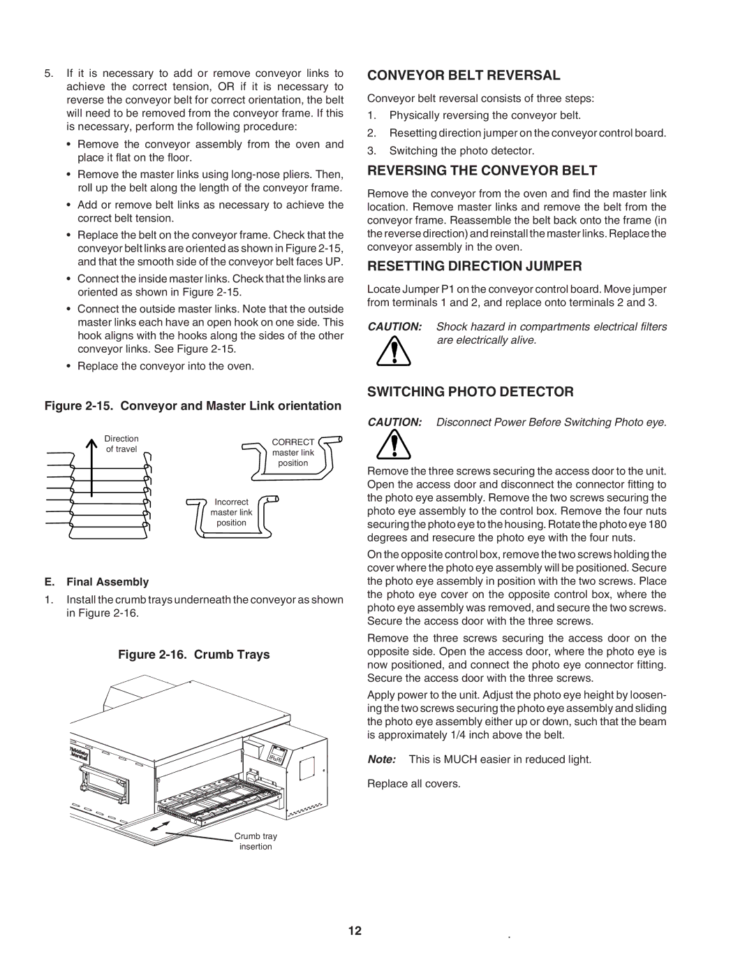 Middleby Marshall PS640E Conveyor Belt Reversal, Reversing the Conveyor Belt, Resetting Direction Jumper, Final Assembly 