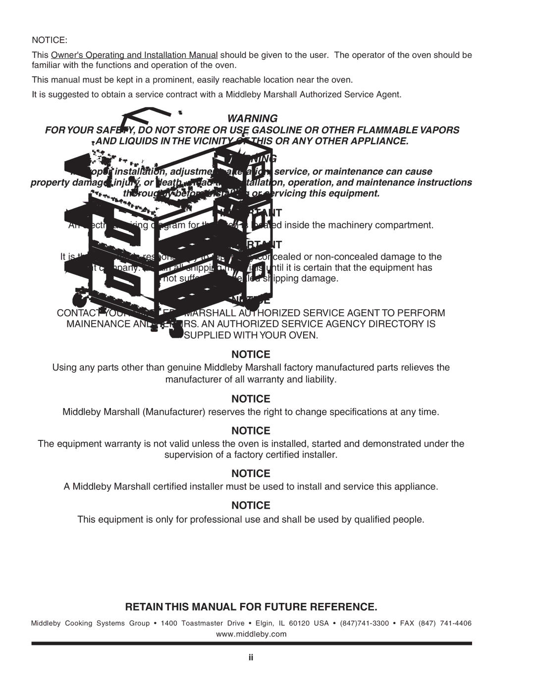 Middleby Marshall PS640E installation manual Retain this Manual for Future Reference 