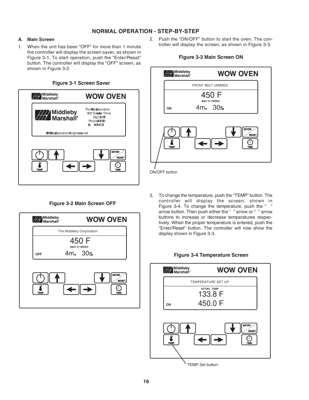 Middleby Marshall PS640E installation manual Normal Operation STEP-BY-STEP, Main Screen 