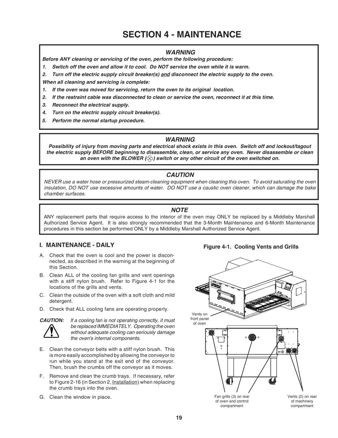 Middleby Marshall PS640E installation manual Maintenance Daily 