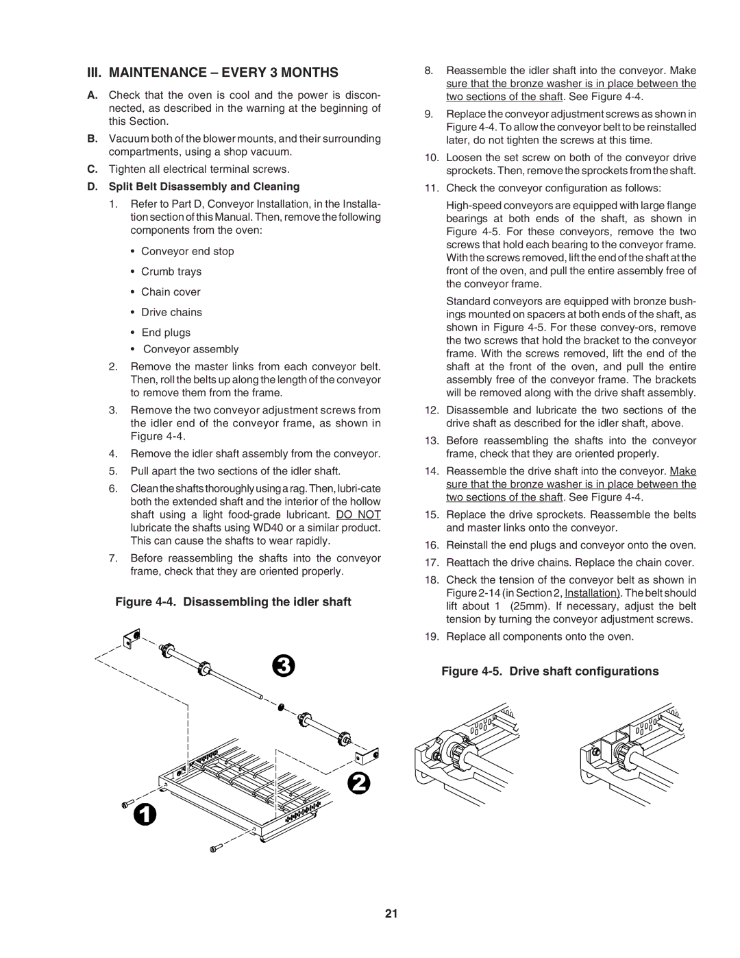 Middleby Marshall PS640E installation manual III. Maintenance Every 3 Months, Split Belt Disassembly and Cleaning 