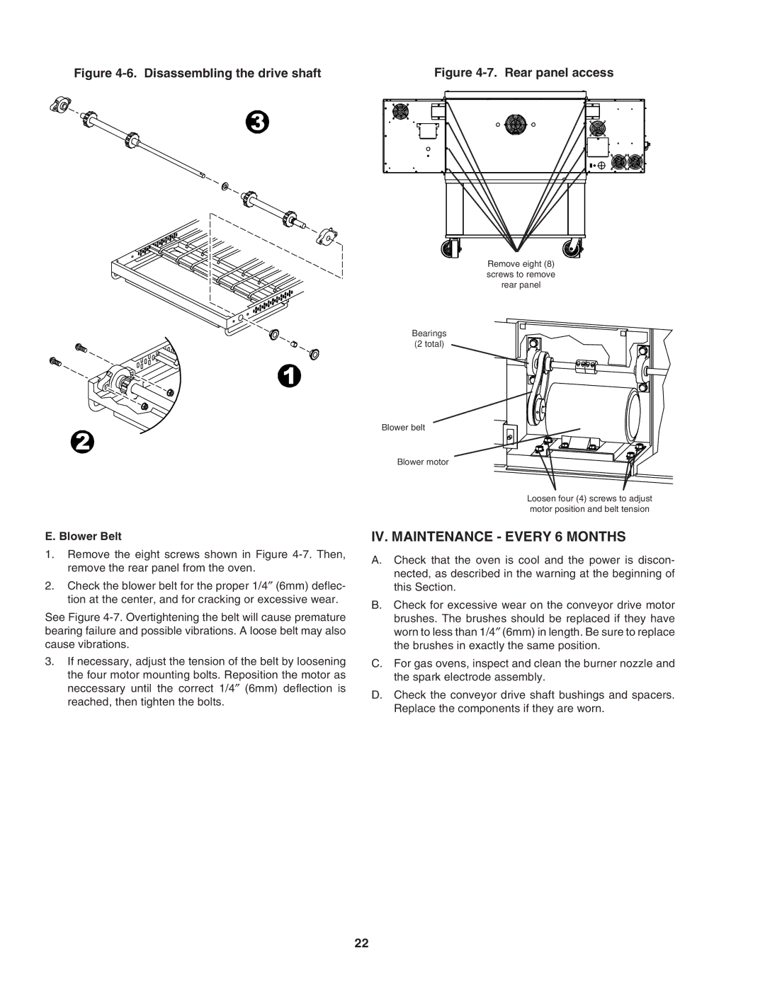 Middleby Marshall PS640E installation manual IV. Maintenance Every 6 Months, Blower Belt 