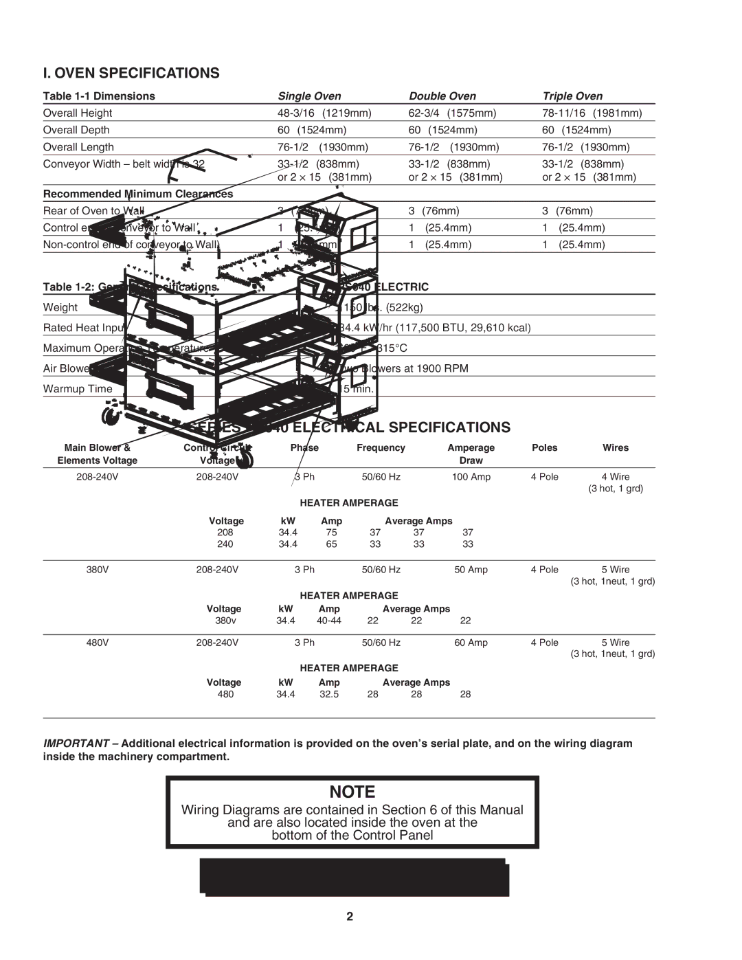 Middleby Marshall PS640E installation manual Dimensions, Recommended Minimum Clearances, General Specifications 