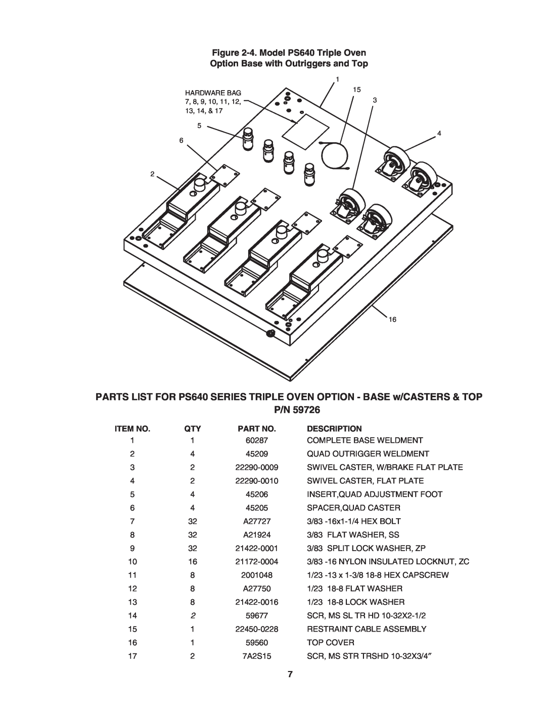 Middleby Marshall PS640E installation manual Item No, Description, Complete Base Weldment 