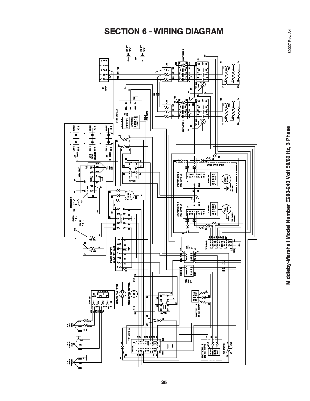 Middleby Marshall PS640E installation manual Wiring Diagram, Middleby-Marshall Model Number E208-240 Volt 50/60 Hz, 3 Phase 