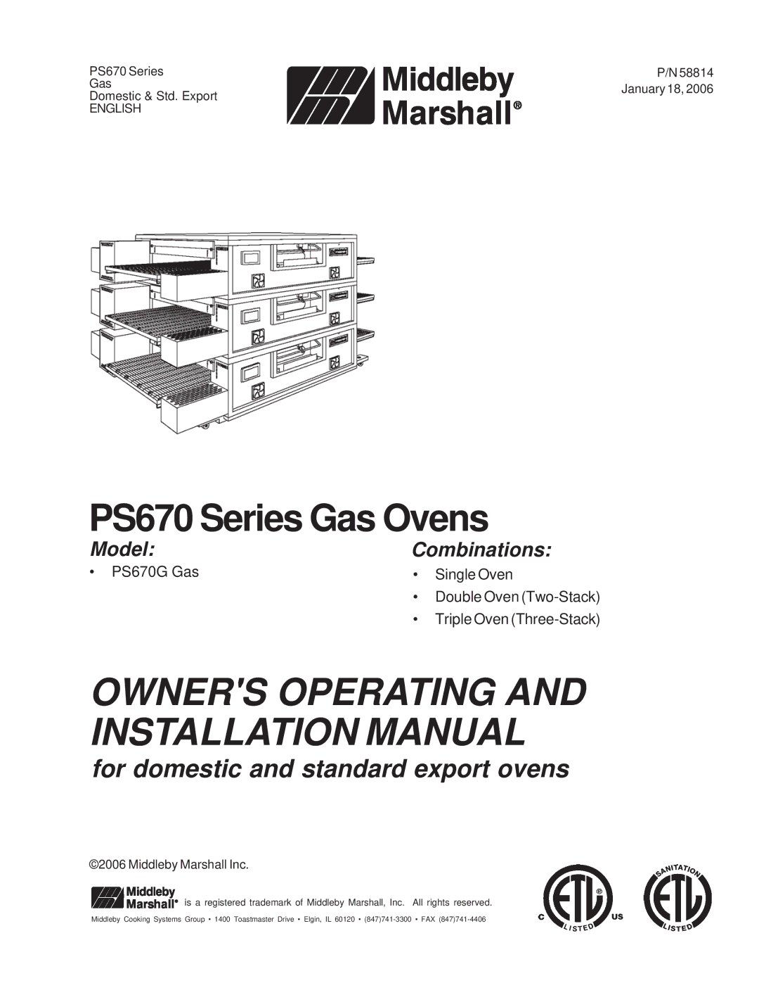 Middleby Marshall installation manual PS670 Series Gas Ovens 