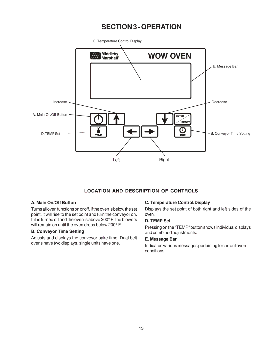 Middleby Marshall PS670 installation manual Operation 