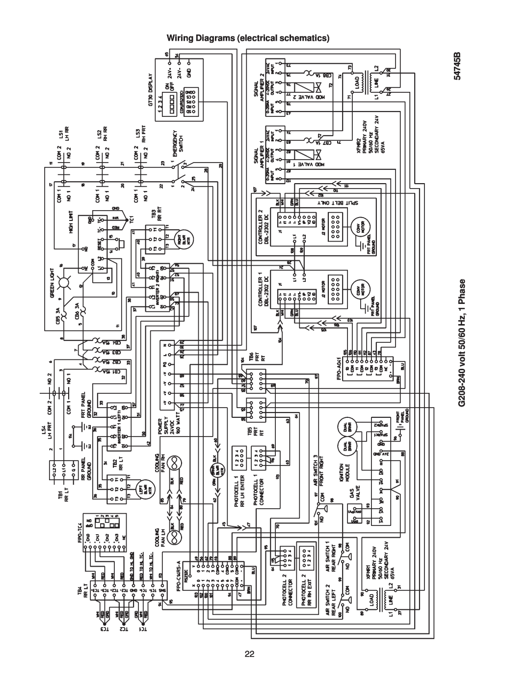 Middleby Marshall PS670 installation manual Wiring Diagrams electrical schematics 54745B, G208-240volt 50/60 Hz, 1 Phase 