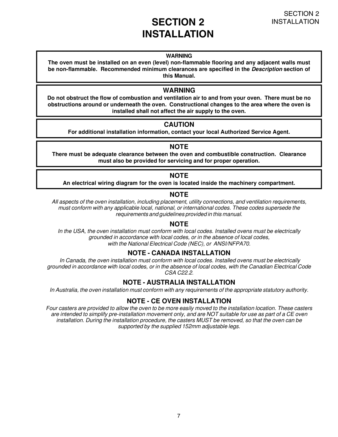 Middleby Marshall PS724E installation manual Section Installation 