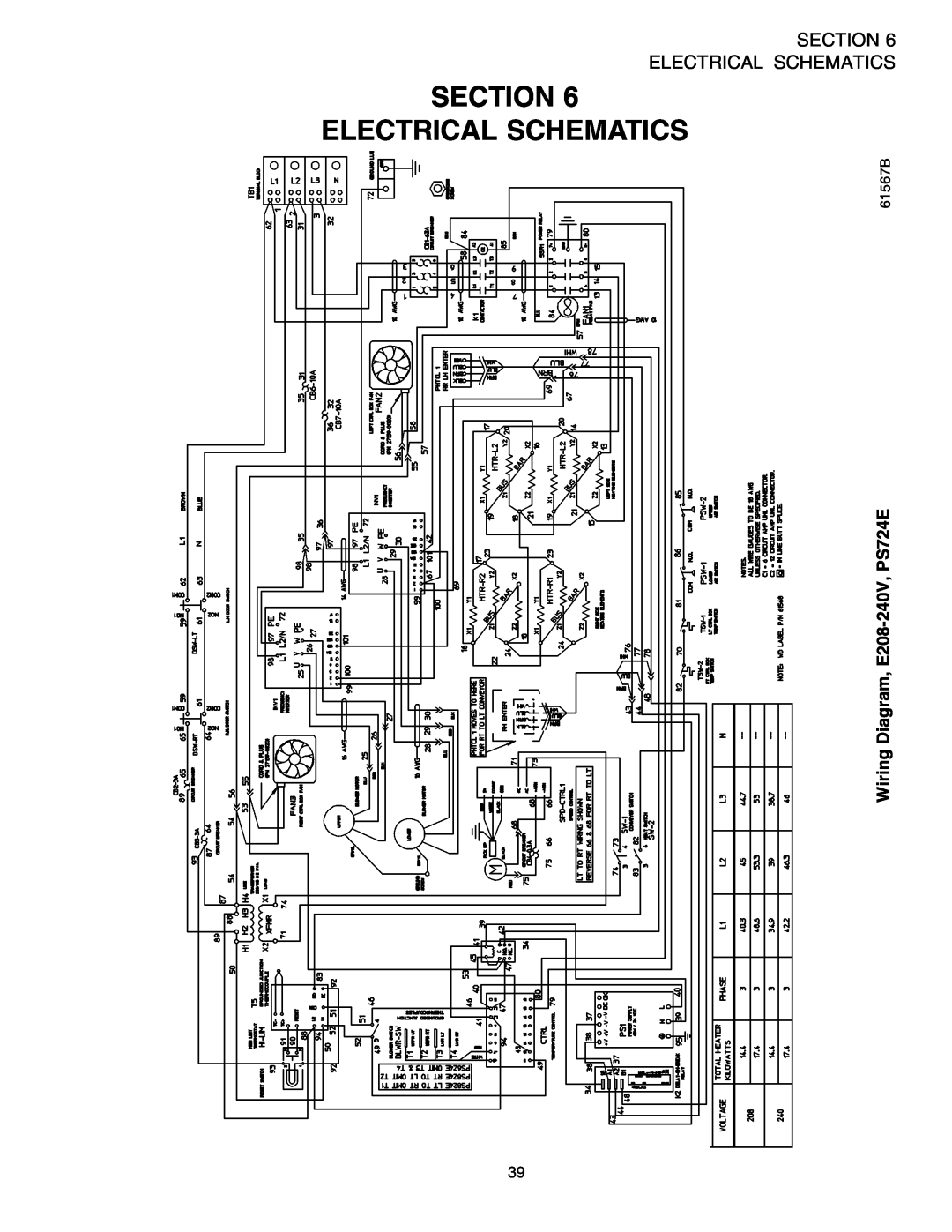 Middleby Marshall installation manual Section Electrical Schematics, Wiring Diagram, E208-240V, PS724E, 61567B 