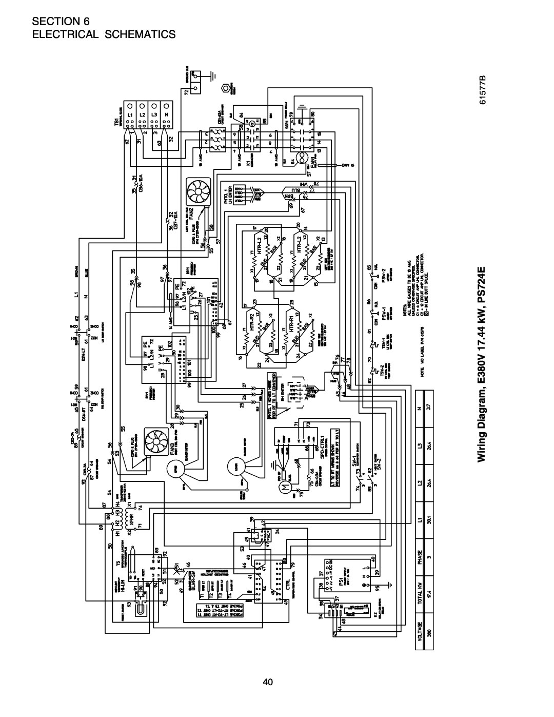 Middleby Marshall installation manual Section Electrical Schematics, Wiring Diagram, E380V 17.44 kW, PS724E, 61577B 
