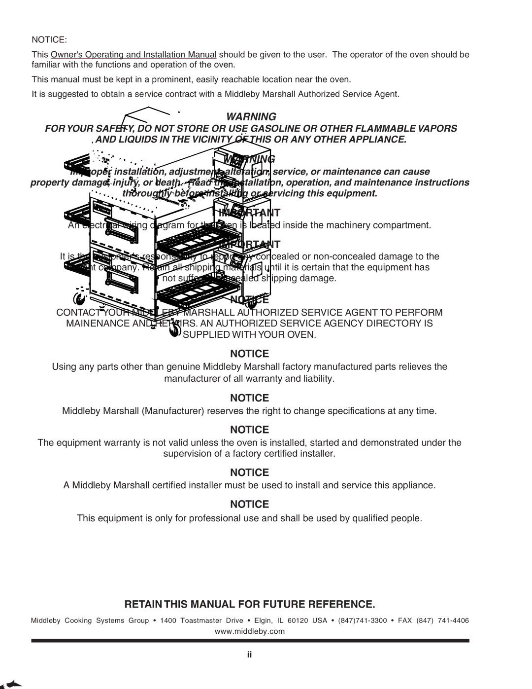 Middleby Marshall PS740E installation manual Retain this Manual for Future Reference 