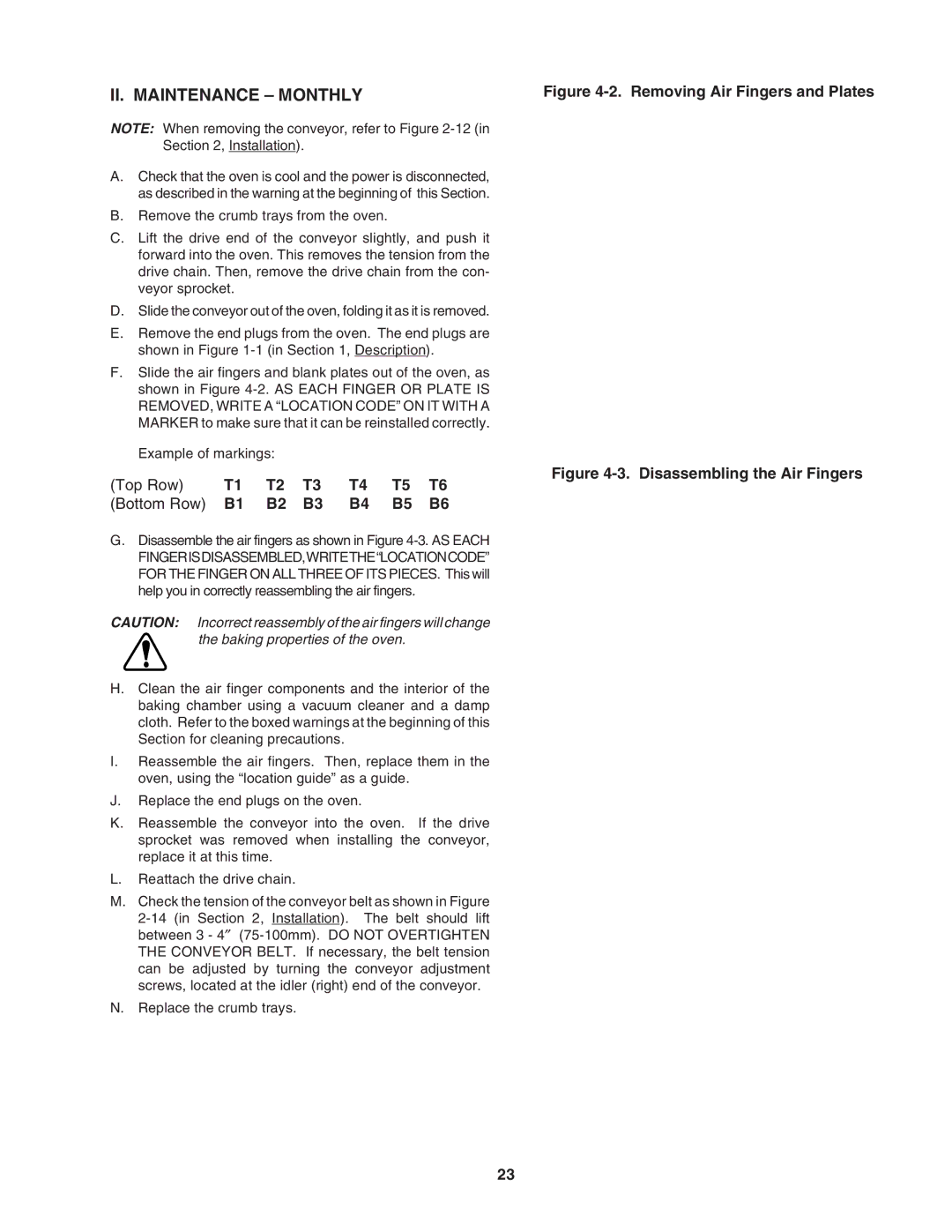 Middleby Marshall PS740E installation manual II. Maintenance Monthly, Top Row Bottom Row 