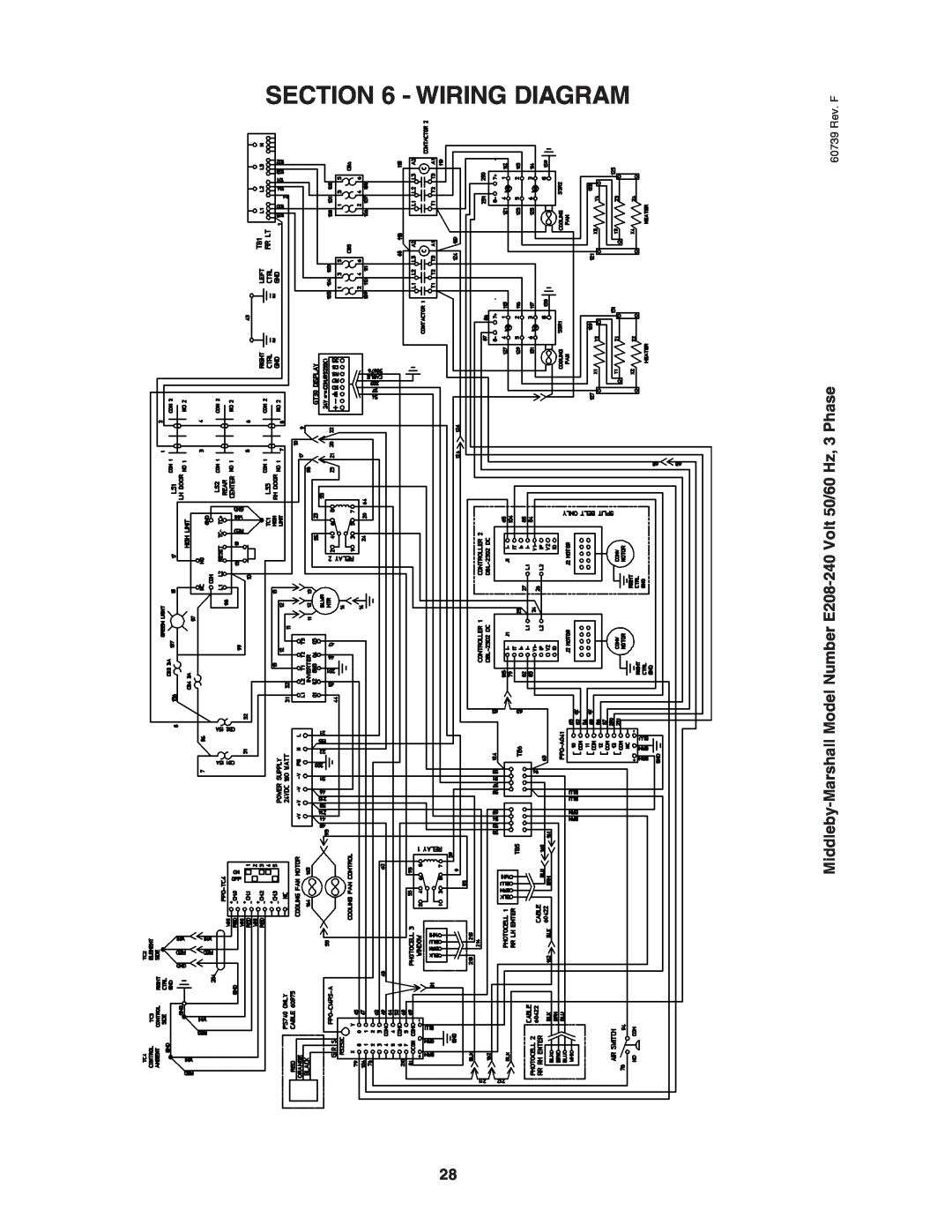 Middleby Marshall PS740E installation manual Wiring Diagram, Middleby-Marshall Model Number E208-240 Volt 50/60 Hz, 3 Phase 