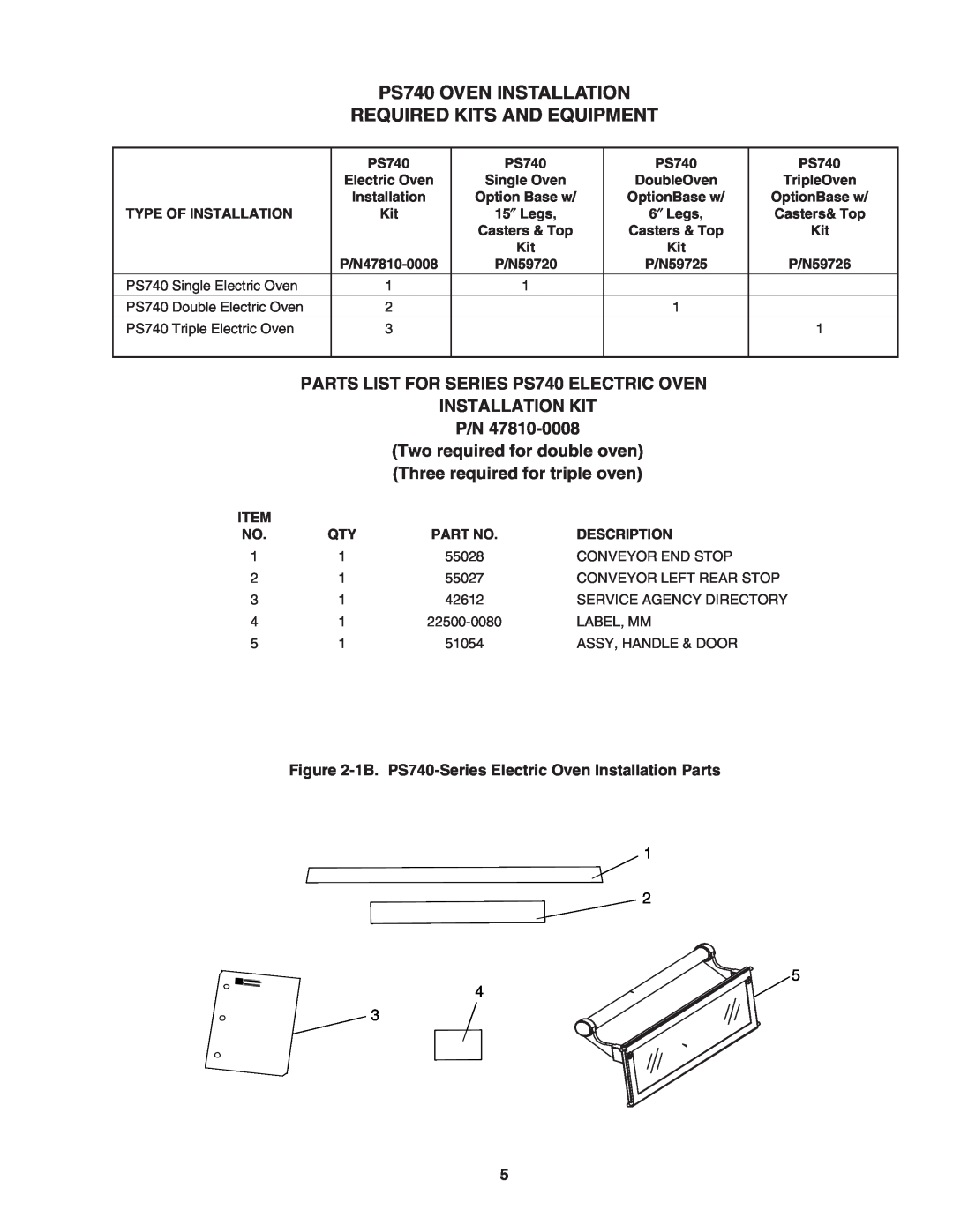 Middleby Marshall PS740E PS740 OVEN INSTALLATION REQUIRED KITS AND EQUIPMENT, Electric Oven, Single Oven, DoubleOven 