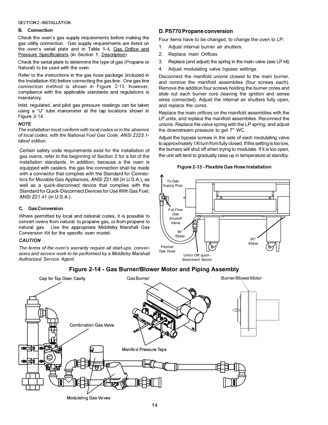 Middleby Marshall PS770G GAS installation manual Gas Burner/Blower Motor and Piping Assembly, PS770 Propane conversion 