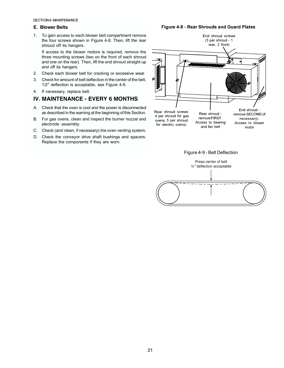 Middleby Marshall PS770G GAS installation manual IV. Maintenance Every 6 Months, Blower Belts 