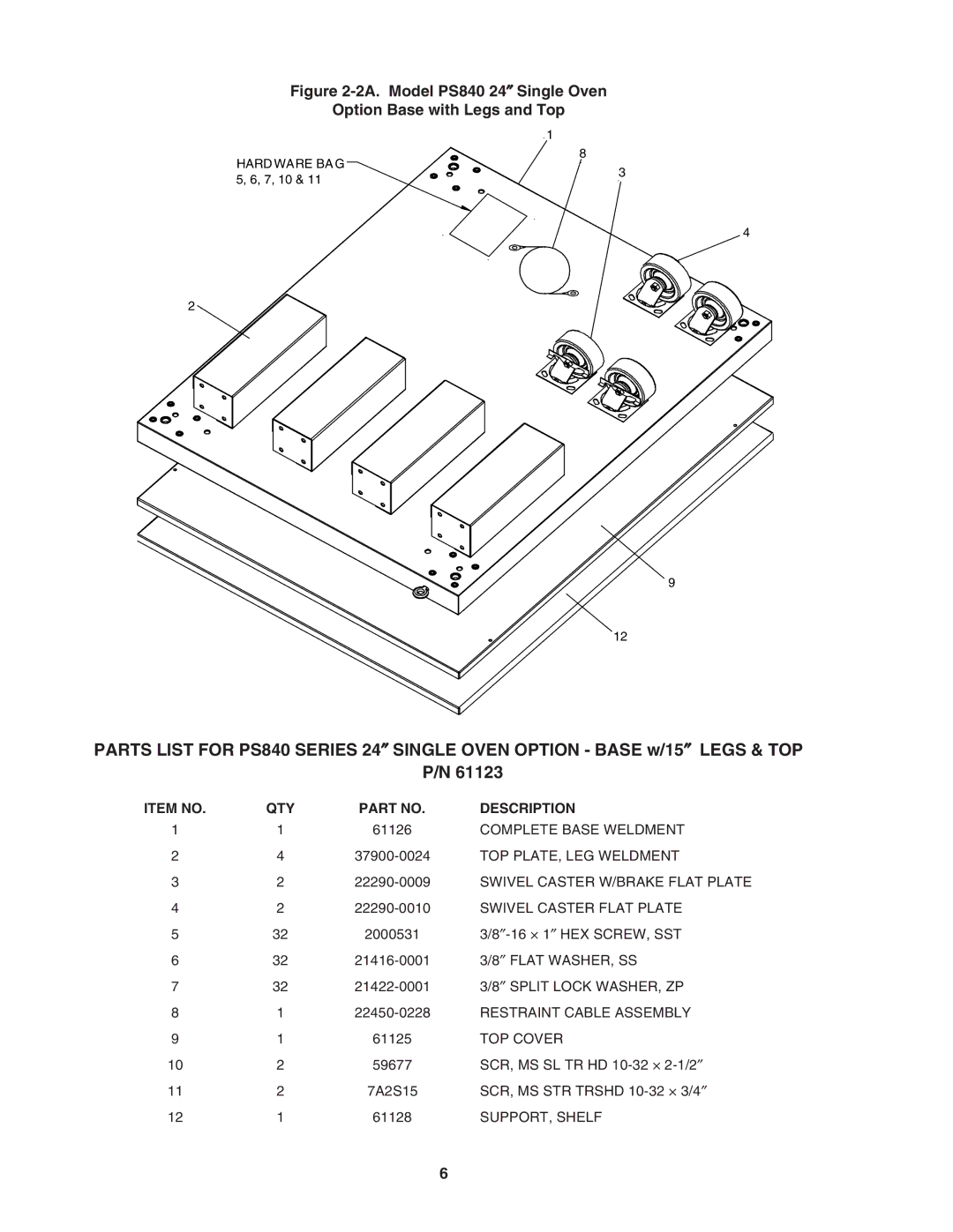 Middleby Marshall PS840 Series installation manual Item no QTY Description 