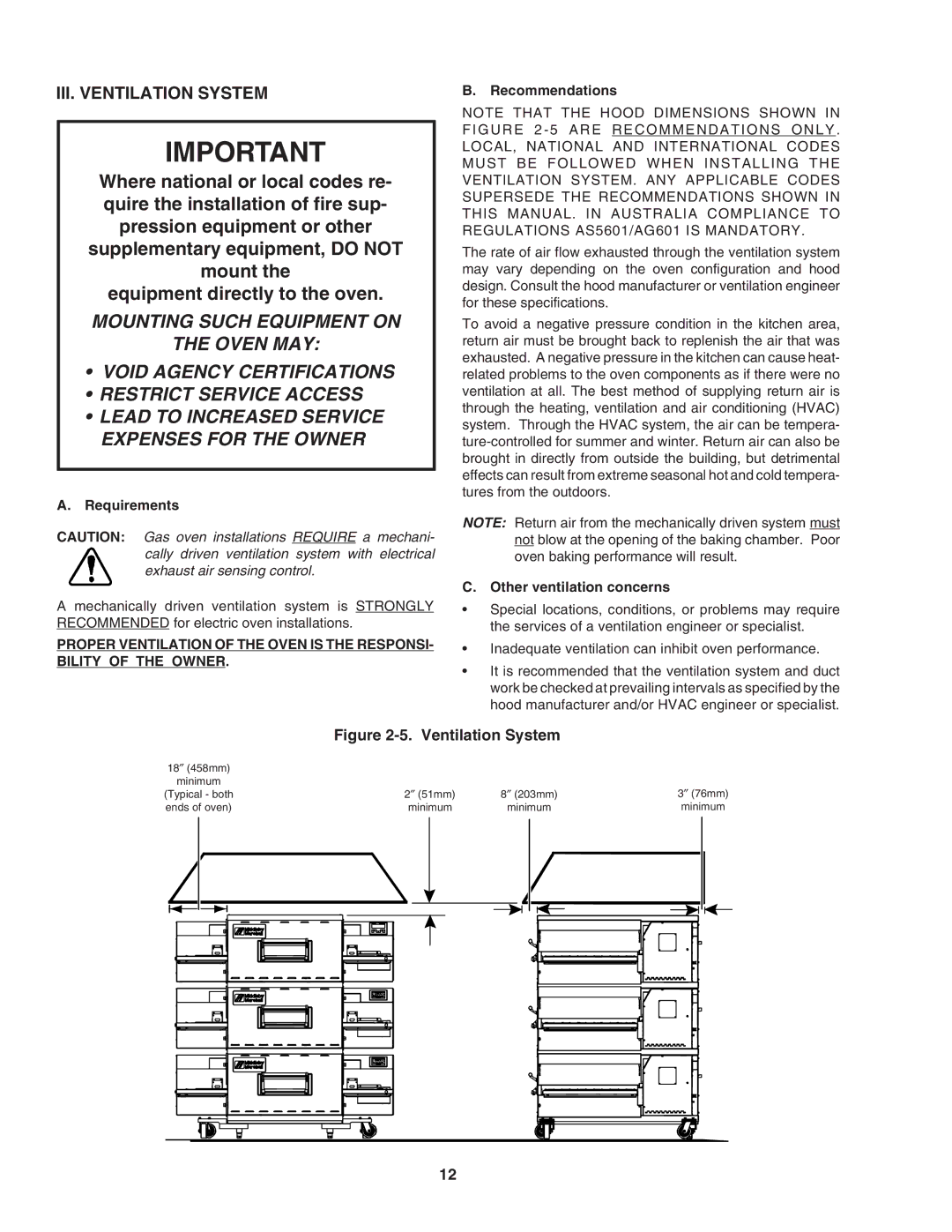 Middleby Marshall PS840 Series III. Ventilation System, Requirements, Recommendations, Other ventilation concerns 