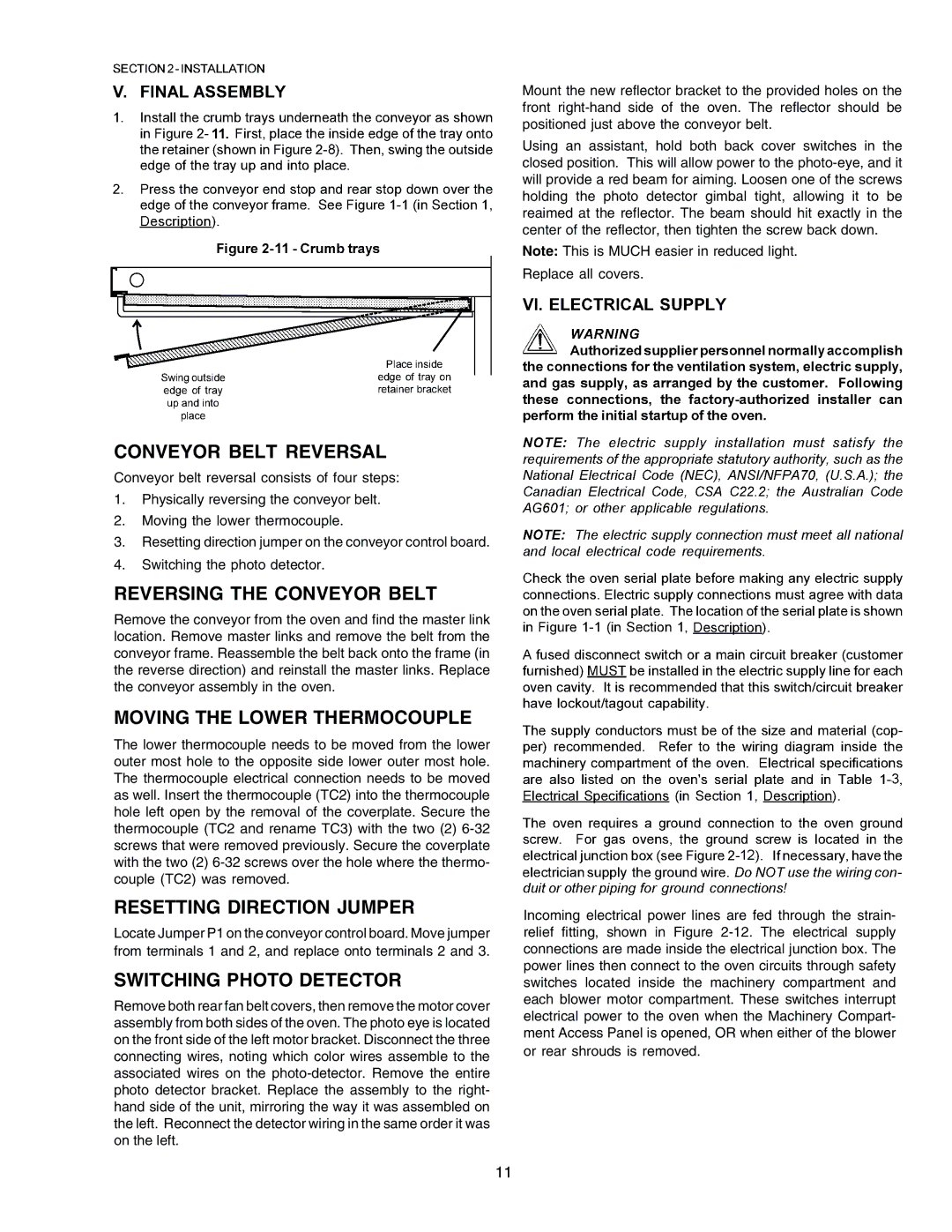 Middleby Marshall PS870G Gas Conveyor Belt Reversal, Reversing the Conveyor Belt, Moving the Lower Thermocouple 