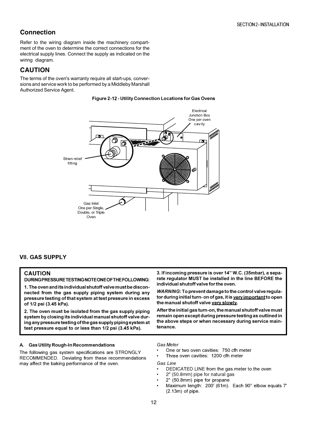 Middleby Marshall PS870G Gas installation manual Connection 