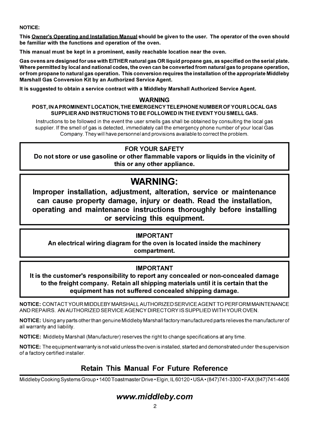 Middleby Marshall PS870G Gas installation manual 