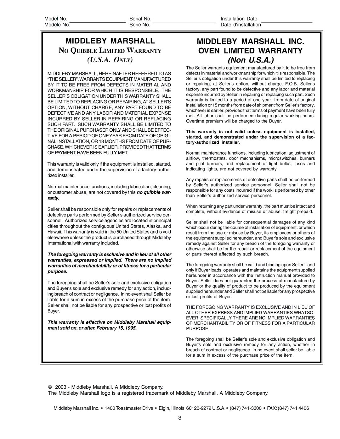 Middleby Marshall PS870G Gas installation manual Middleby Marshall 