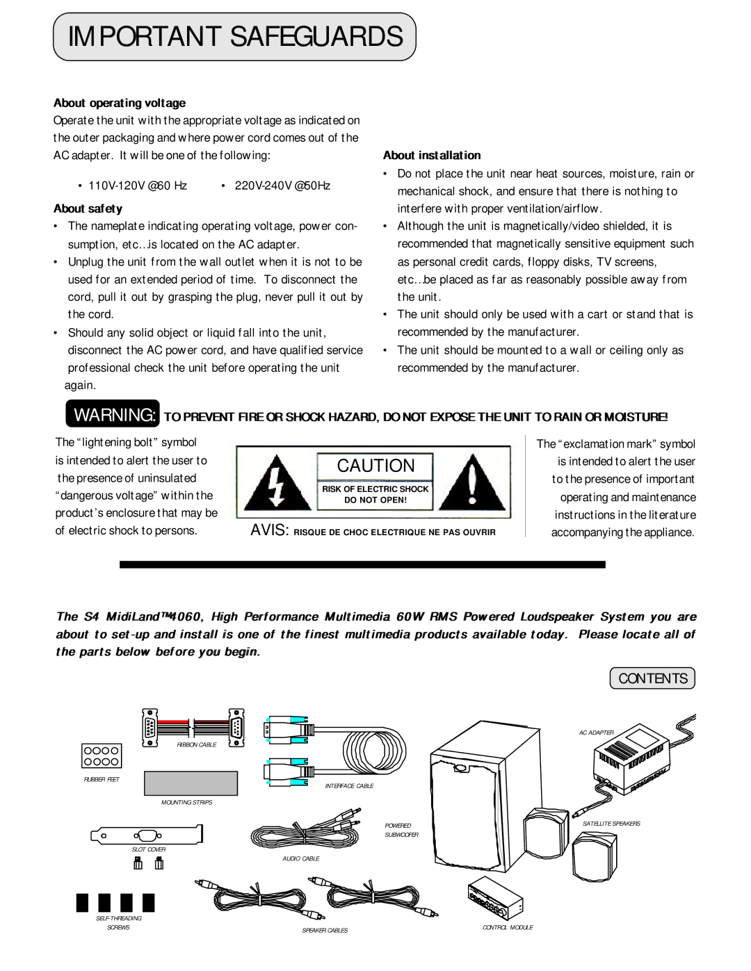 MidiLand 4060M owner manual Important Safeguards, About operating voltage, About safety, About installation 