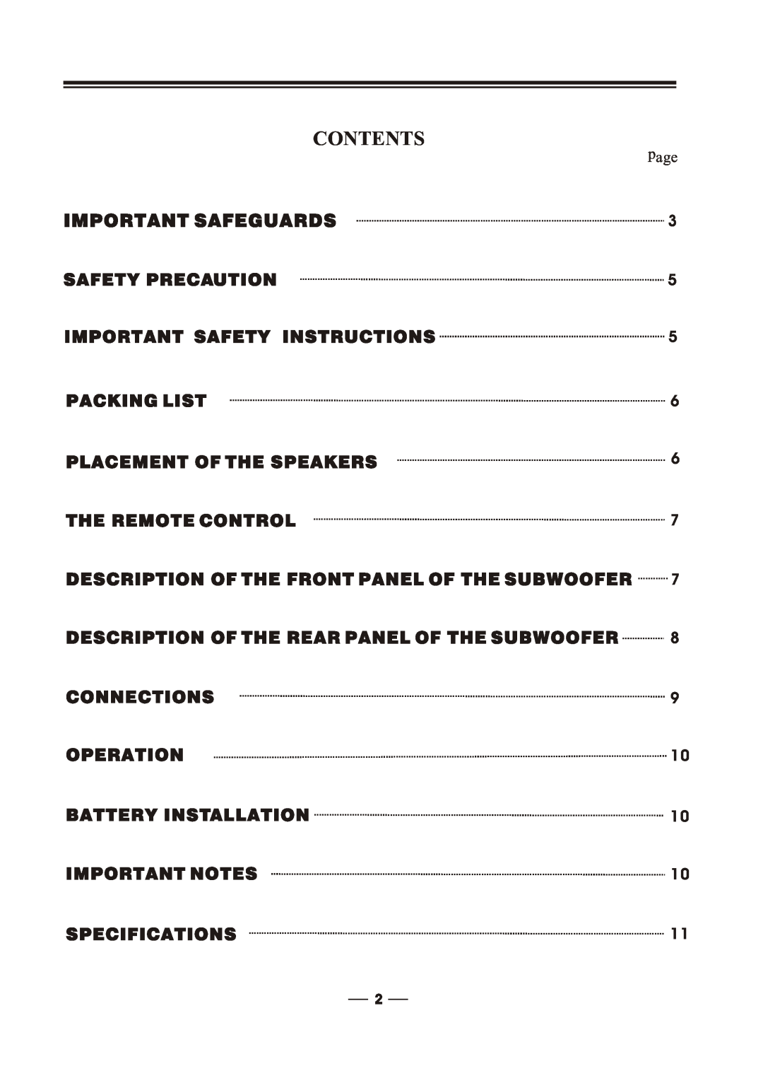 MidiLand 747H manual Important Safeguards, Contents 