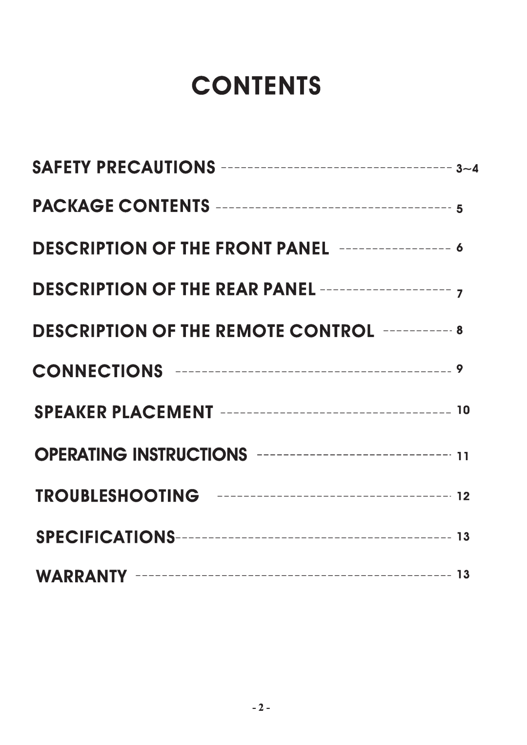 MidiLand 750 manual Safety Precautions Package Contents, Description Of The Front Panel, Description Of The Rear Panel 