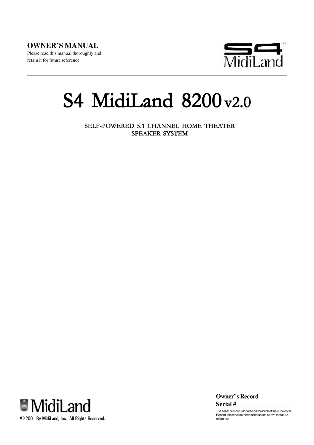 MidiLand owner manual S4 MidiLand 8200, By MidiLand, Inc. All Rights Reserved 