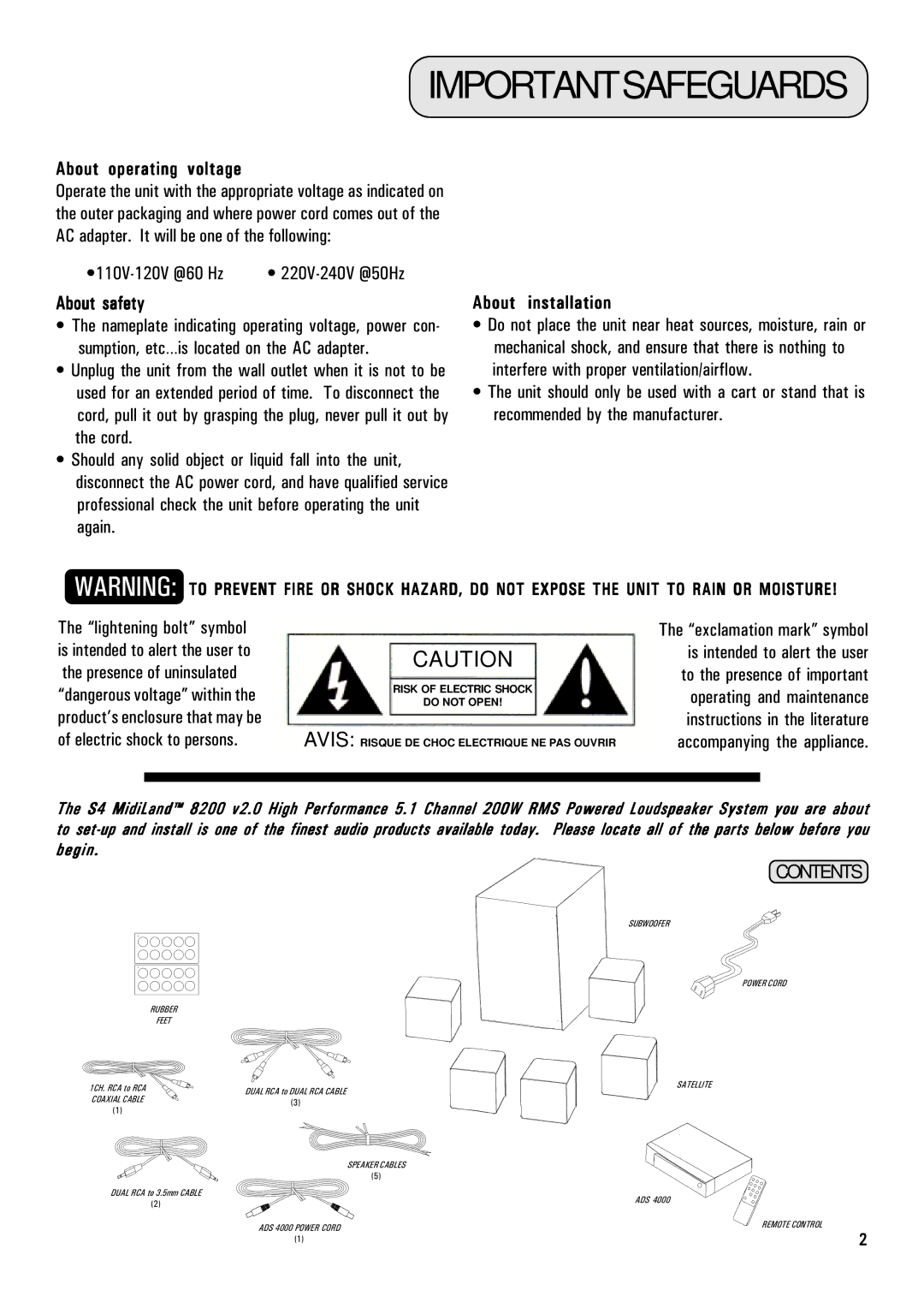 MidiLand 8200 owner manual Importantsafeguards, About operating voltage, About safety, About installation 