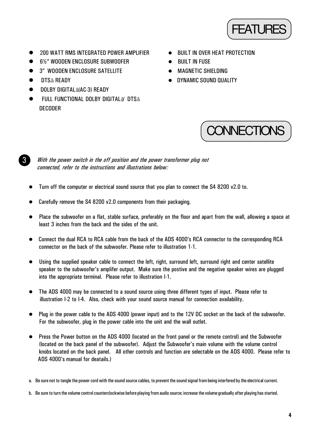 MidiLand 8200 owner manual Connections, Features 