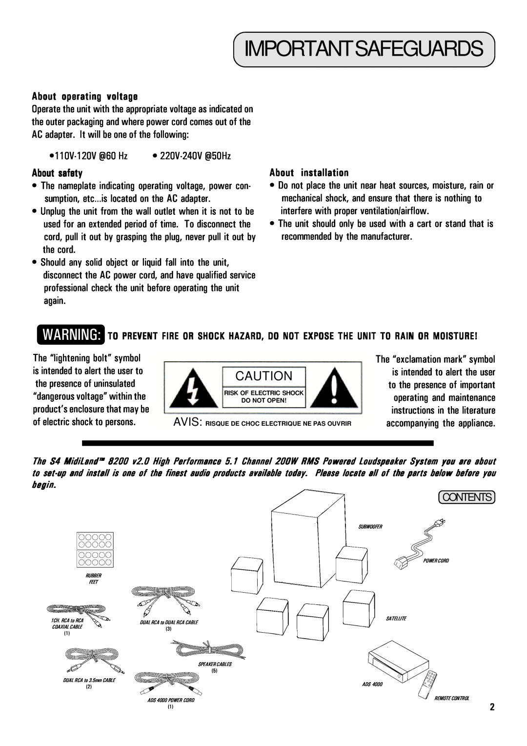 MidiLand 8200 owner manual Importantsafeguards, About operating voltage, About safety, About installation 