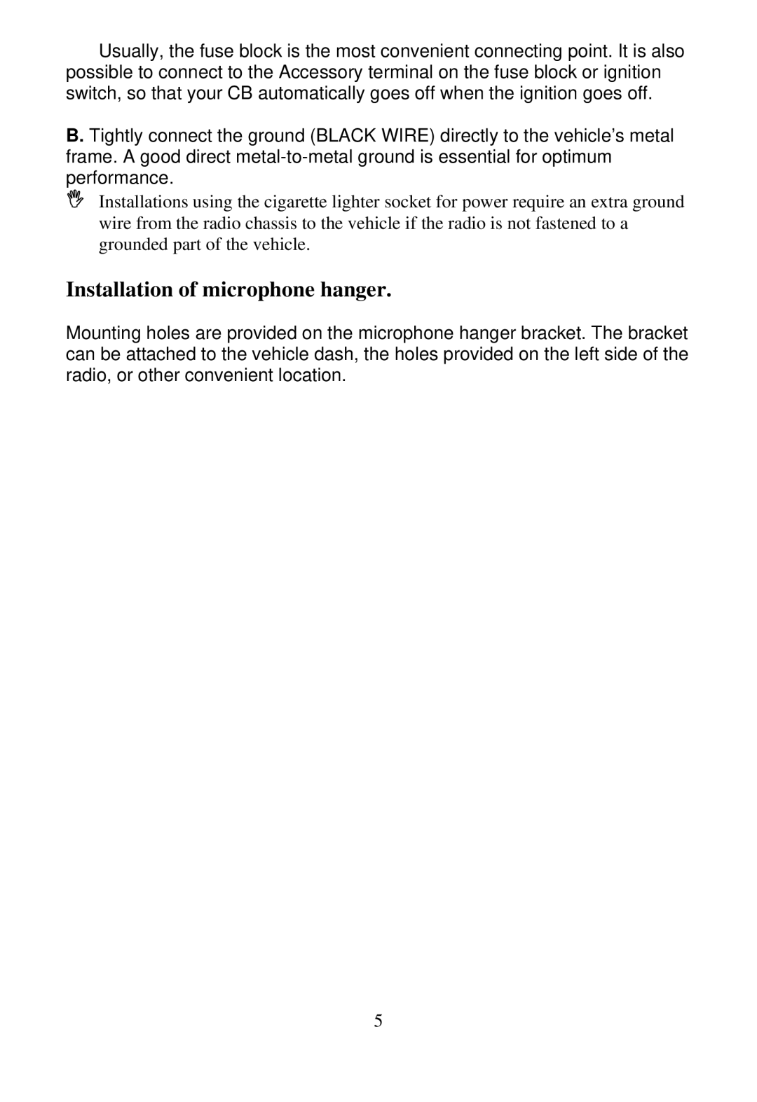 Midland Radio 1001z manual Installation of microphone hanger 