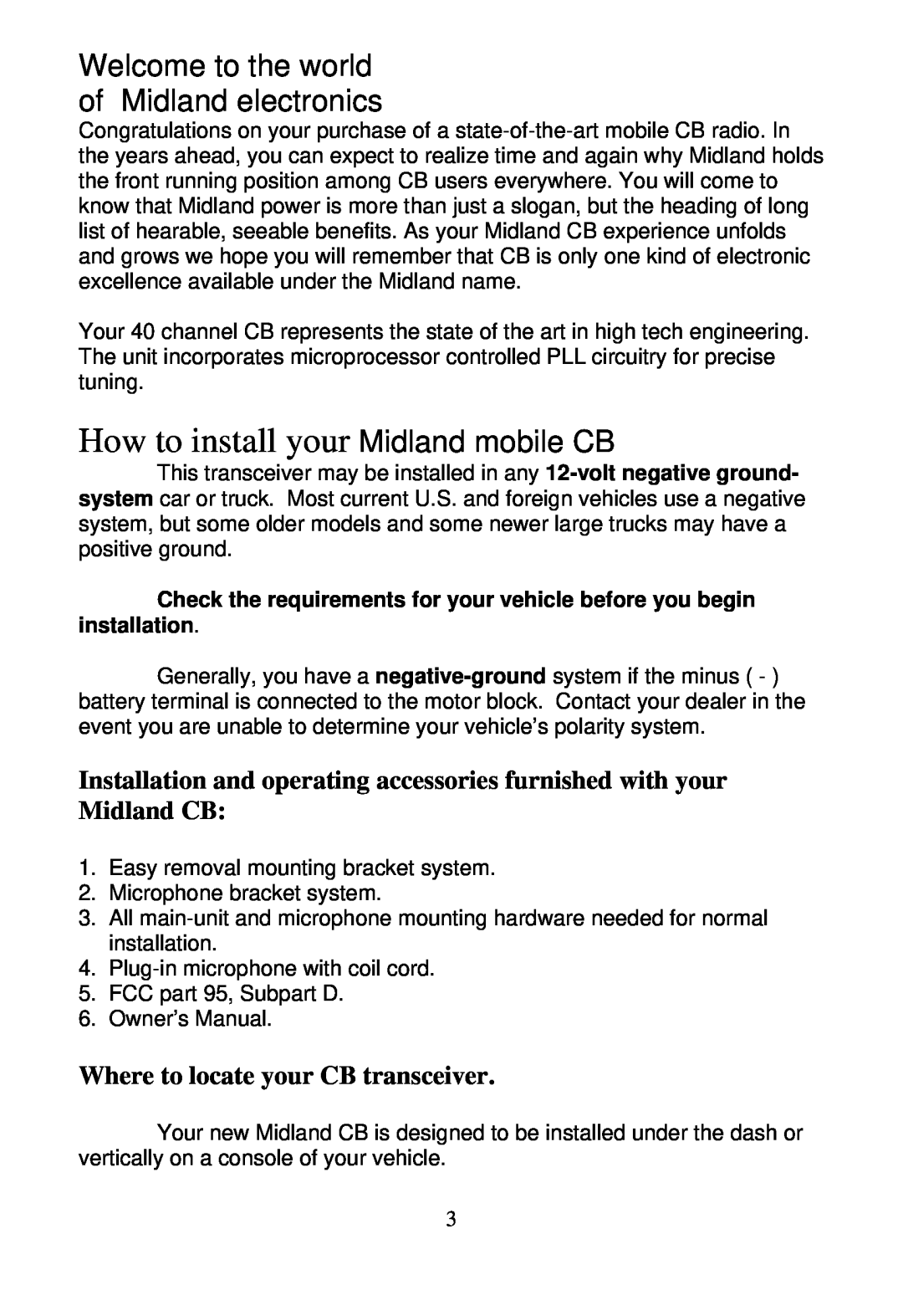 Midland Radio 1001z manual How to install your Midland mobile CB, Welcome to the world of Midland electronics 