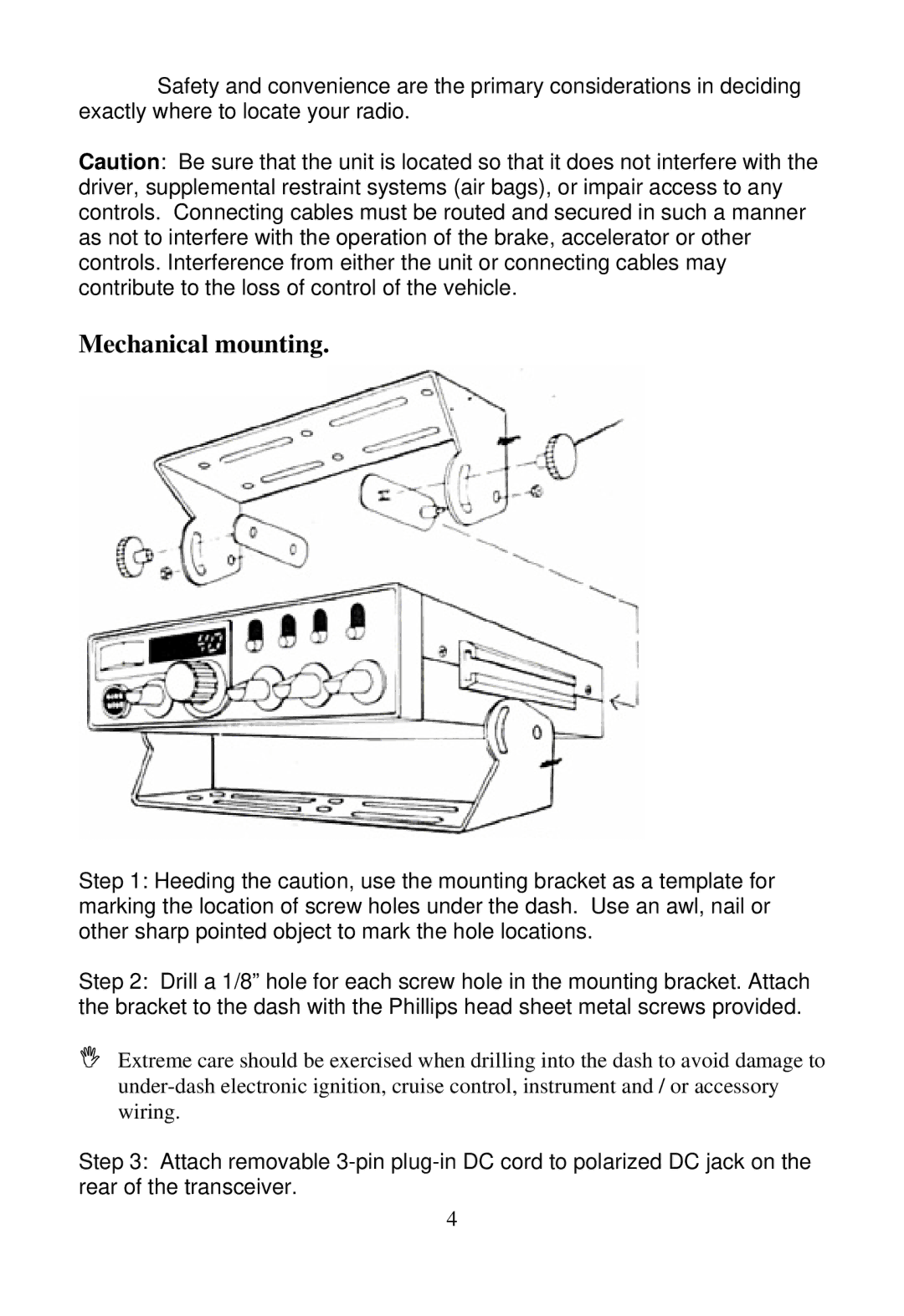 Midland Radio 4001 manual Mechanical mounting 