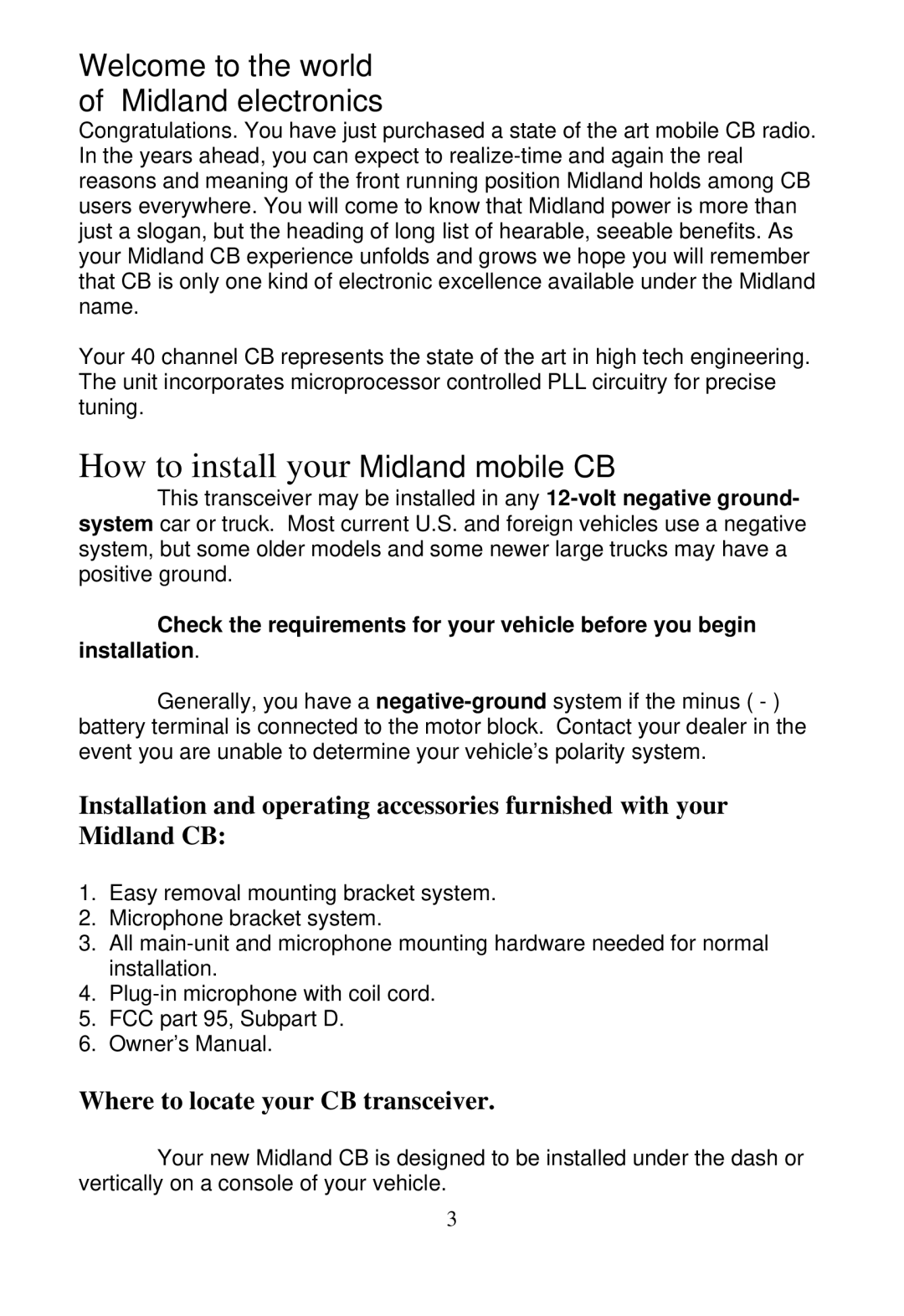 Midland Radio 4001 manual How to install your Midland mobile CB, Where to locate your CB transceiver 