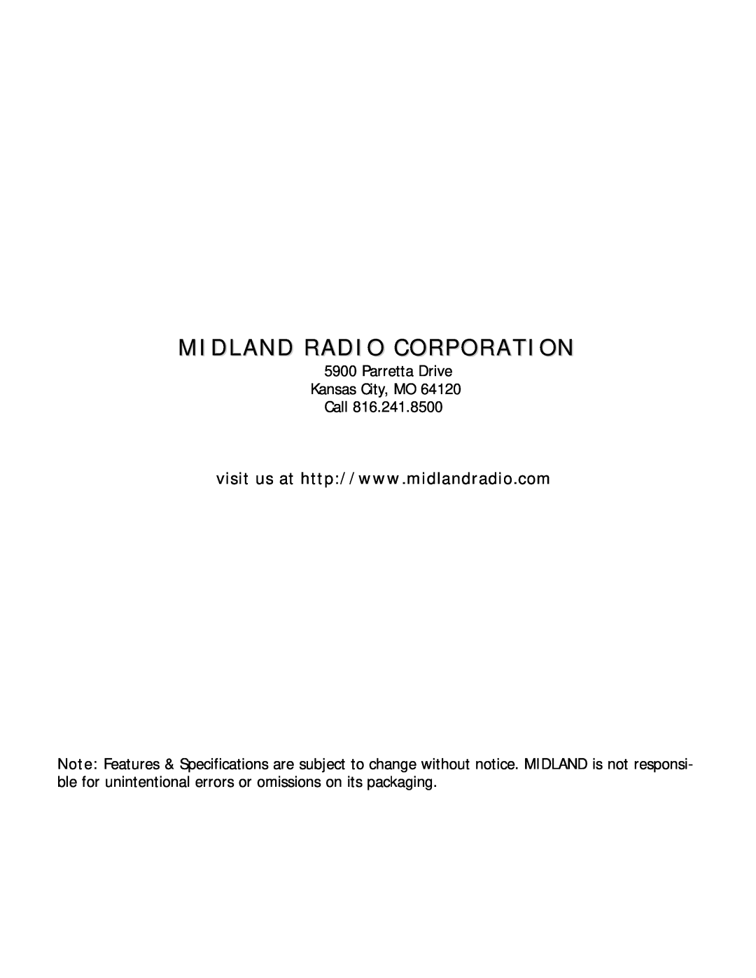 Midland Radio 5001z owner manual Midland Radio Corporation 