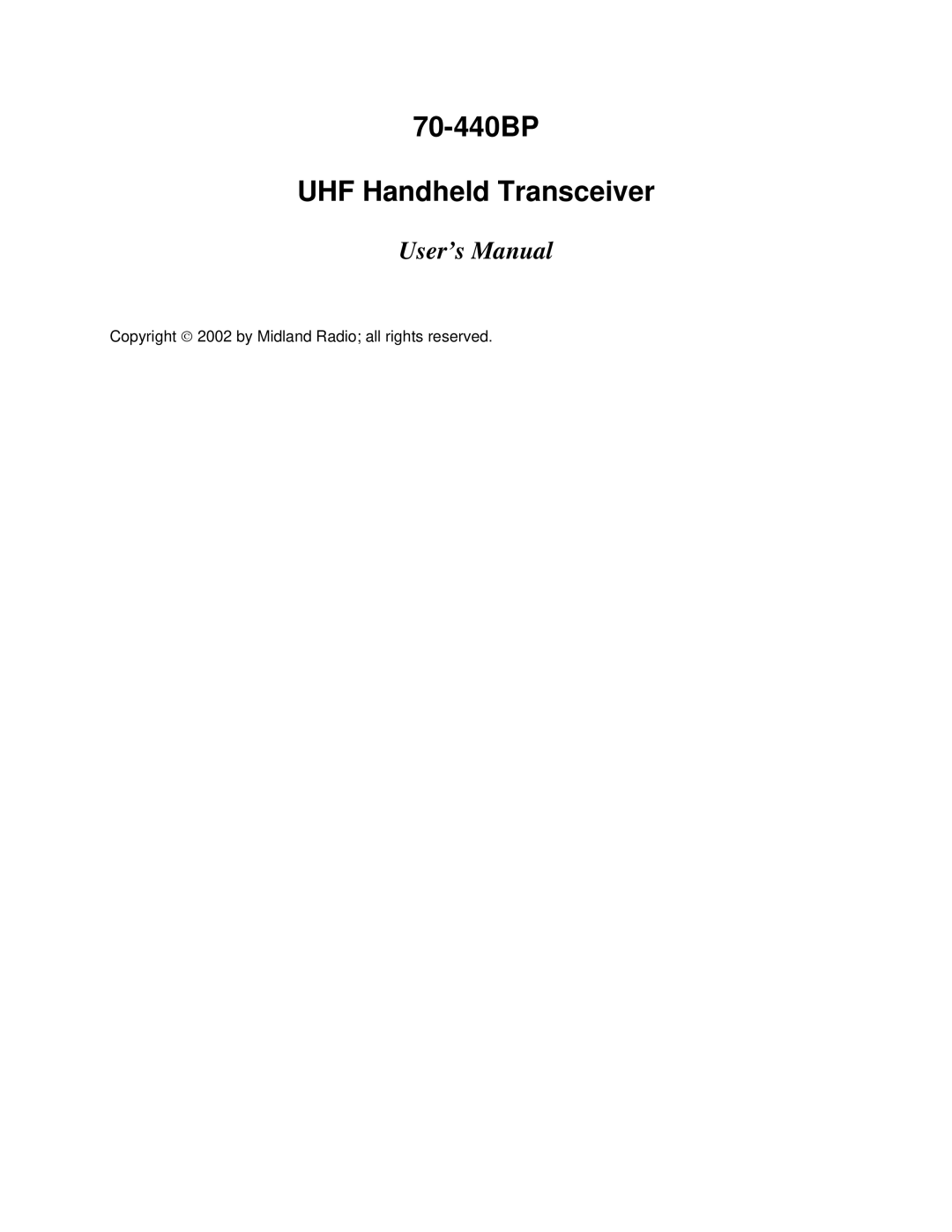 Midland Radio user manual 70-440BP UHF Handheld Transceiver 