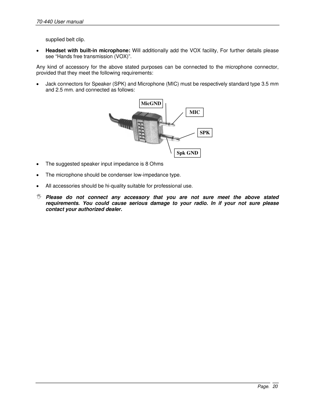 Midland Radio 70-440BP user manual Mic Spk 